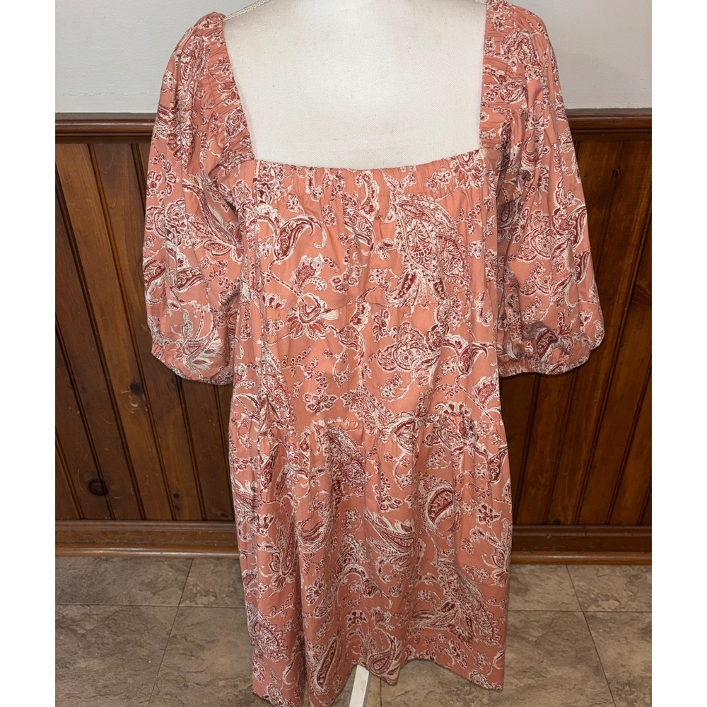 Mustard Seed Womens Blush Pink Floral Paisley Square Neck Babydoll Dress Medium‎